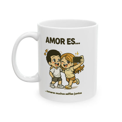 Amor es tomarnos selfies ceramic mug
