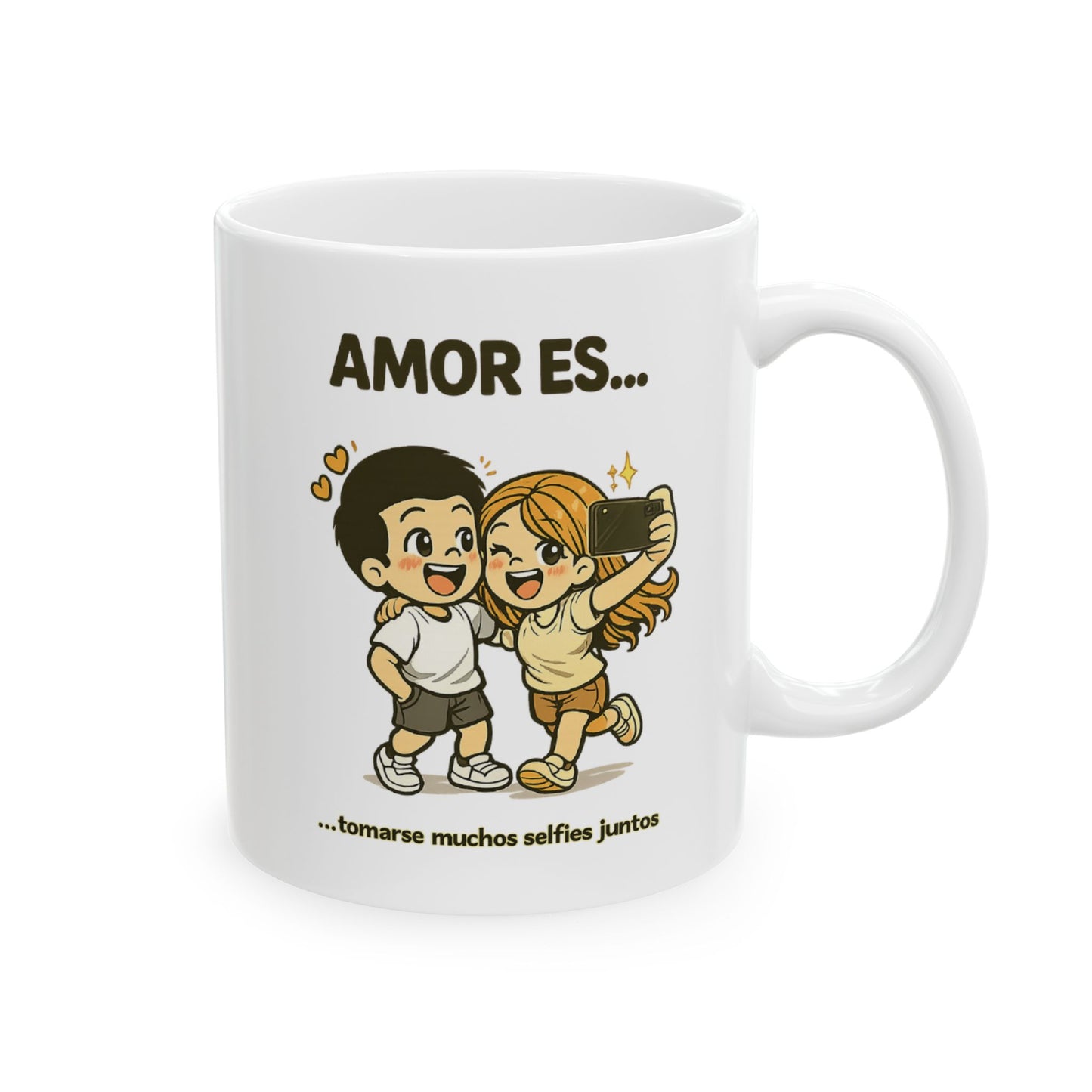 Amor es tomarnos selfies ceramic mug
