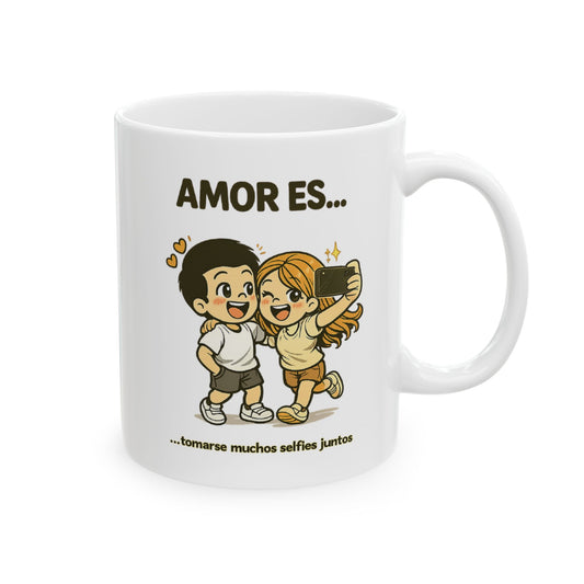 Amor es tomarnos selfies ceramic mug